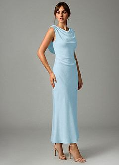 Azazie Kieryn Bridesmaid Dresses Sky Blue Mermaid Pleated Stretch Satin Dress image4