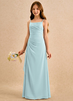 Azazie Cannoli Girls Formal Blumenmädchenkleider A-Linie Plissee Chiffon Kleid Nebel image3