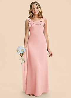 Azazie Chelsea Junior Powder Pink Sheath Pleated Stretch Satin Dress image4