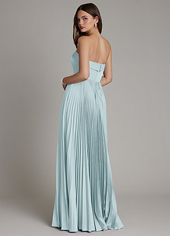 Azazie Mariana 신부 들러리 드레스 A라인 주름진 스트레치 새틴 바닥 길이 드레스 image3