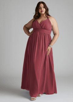 Azazie Ashia Abiti da Damigella Abito A-Line in Chiffon Plissettato Merlot image7