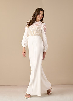 Azazie Cici Hochzeitskleider Hosenstile Hoher Ausschnitt Pailletten Stretch-Krepp Kleid Diamantweiß Nude image2
