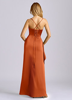 Azazie Sarai Bridesmaid Dresses Burnt Orange Sheath Corset Stretch Satin Dress image5