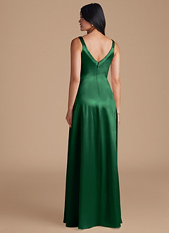 Azazie Hope Bridesmaid Dresses Dark Green A-Line with Pockets Metallic Satin Dress image4