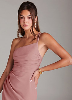 Azazie Eren Robes de demoiselle d'honneur Robe Fourreau en Crêpe Élastique Ue épaule Rose Poussiéreuse image5