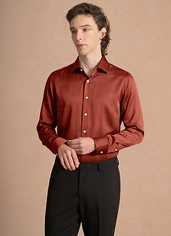 front Julian Terracotta Stretch Satin Dress Shirt