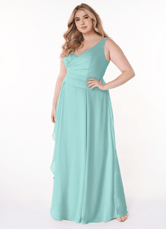 Azazie Kori Bridesmaid Dresses Aqua A-Line Pleated Chiffon Dress image8