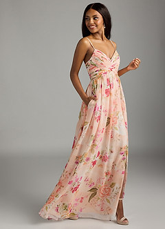Azazie Alia Bridesmaid Dresses Abstract Bouquet Floral A-Line Pleated Chiffon Dress image5