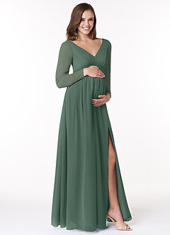 Azazie Teton Maternity Bridesmaid Dresses A-Line Long Sleeve Chiffon Floor-Length Dress image4