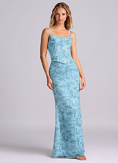 Azazie Sorrel Bridesmaid Dresses Blue Fern Floral Mermaid Corset Chiffon Dress image4