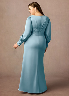 Azazie Petrina Final Sale Moody Blue Mermaid Pleated Stretch Satin Dress image7