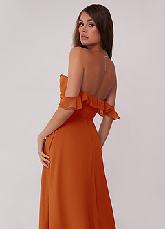 Paprika Off-the-Shoulder Ruffle Chiffon A-line Dress Bridesmaid Dresses ...