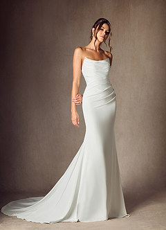 Azazie Elyse Wedding Dresses Diamond White Mermaid Strapless Crepe Back Satin Dress image1