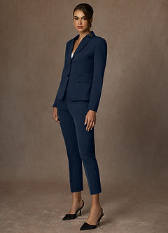front Whitney Dark Navy Structured Stretch Cropped Pants Suit