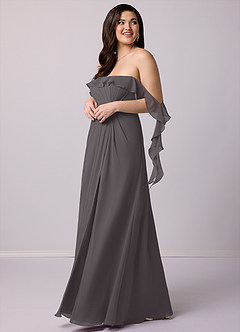 Barbie ♥ Azazie Bridesmaid Dresses Steel Grey A-Line Off the Shoulder Chiffon Convertible Dress image11