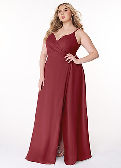 Azazie Lennon Bridesmaid Dresses Pomegranate A-Line Lace Chiffon Dress image10