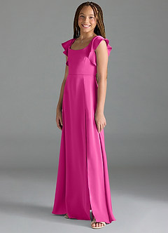 Azazie Bondi Junior Vestido de Fucsia de Satén Elástico de Corte En A con Corte Lateral image4