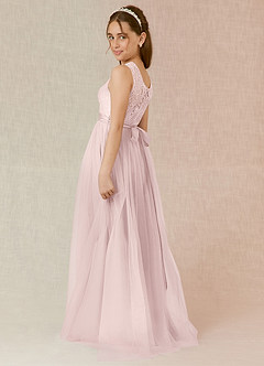 Azazie Georgette Junior Robe Trapèze en Tulle Dentelle Rose Pâle image2