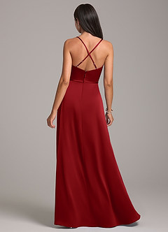 Azazie Naeem Bridesmaid Dresses Pomegranate A-Line Stretch Satin Dress image6