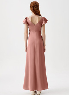 Azazie Omari Junior Rosette A-Line Pleated Stretch Satin Dress image7