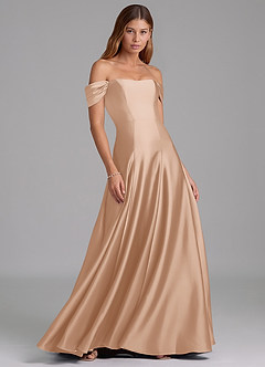 Azazie Seriana Suknie dla druhen Linia A Zza ramienia Satyna elastyczna Do ziemi Sukienka image4