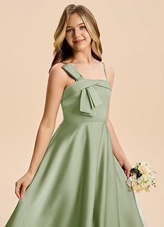 Azazie Aria Junior Dusty Sage A-Line Pleated Stretch Satin Dress image7