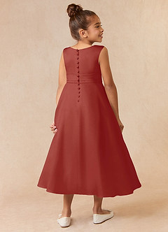 Azazie Lindy Flower Girl Dresses Terracotta A-Line Pleated Matte Satin Dress image6
