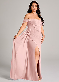 Azazie Amyra Robes de demoiselle d'honneur Robe Fourreau Convertible en Mousseline de soie Épaules dénudées Rose Poudré image11