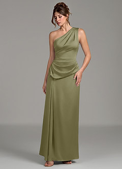 Azazie Zahira Bridesmaid Dresses Pistachio Sheath One Shoulder Stretch Satin Dress image5