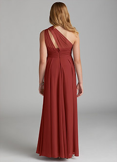 Azazie Charlize Junior Rust A-Line Mesh Dress image2