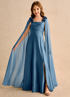 Azazie Rosita Junior Formal Robe Demoiselle D'honneur Fillette Robe Trapèze en Mat Satiné Plissée Bermude image1