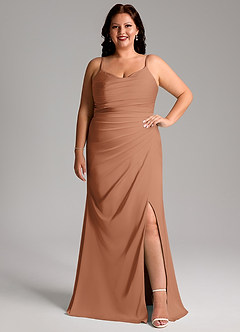 Azazie Deandra Bridesmaid Dresses Bronzer Mermaid Pleated Stretch Satin Dress image7