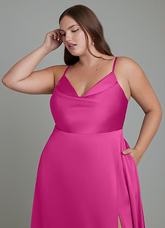 Azazie Sarella Bridesmaid Dresses Fuchsia A-Line Pleated Stretch Satin Dress image9