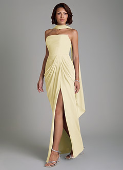 Azazie Nyra Robes de demoiselle d'honneur Robe Fourreau en Mousseline de soie Corset Sorbet Citron image3