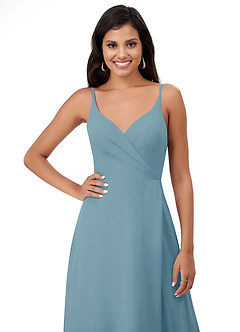 Azazie Lennon Bridesmaid Dresses Moody Blue A-Line Lace Chiffon Dress image6
