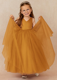 Azazie Marybell Butterscotch A-line Bow Tulle Dress 