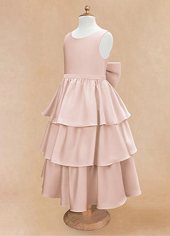 Azazie Margie Flower Girl Dresses Blushing Pink A-Line Bow Stretch Satin Dress image5