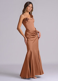 Azazie Inara Bridesmaid Dresses Bronzer Mermaid Pleated Stretch Satin Dress image5