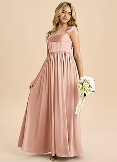 Azazie Hattie Junior A-Linie Plissee Stretch-Satin Kleid Roségold image6