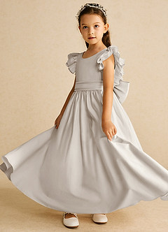 Azazie Piglette Blumenmädchenkleider A-Linie Schleifen Matte Satin Kleid Frost image2
