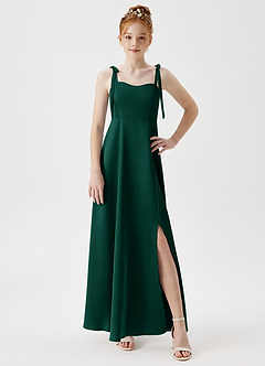 Azazie Rosey Junior Robe Trapèze en Satin extensible Encolure en Forme de Cœur émeraude image5
