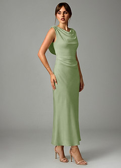 Azazie Kieryn 신부 들러리 드레스 인어 주름진 스트레치 새틴 발목 길이 드레스 image4