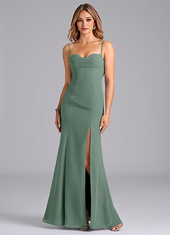 Azazie Wynni Bridesmaid Dresses Eucalyptus Mermaid Corset Chiffon Dress image3
