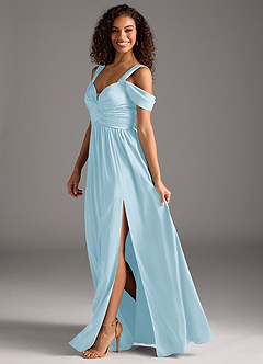 Azazie Lianne Bridesmaid Dresses Sky Blue A-Line Off the Shoulder Stretch Satin Dress image7