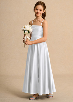 Azazie Pebbles Girl vestidos de niña de las flores Vestido de Blanco de Satin Mate de Corte En A con Plisado image6