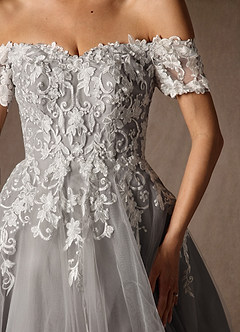 Azazie Rowe Hochzeitskleider Ballkleid Schulterfrei Tüll Kleid Diamantweiß Mokka image4