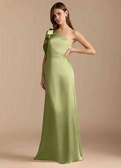 Azazie Rinna Bridesmaid Dresses Pistachio Mermaid Ruched Metallic Satin Dress image4