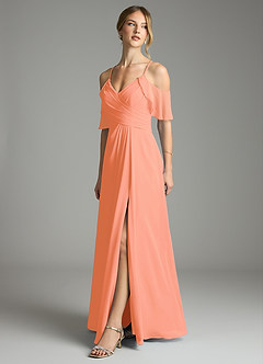 Azazie Dakota Bridesmaid Dresses Sunset A-Line V-Neck Pleated Chiffon Dress image4