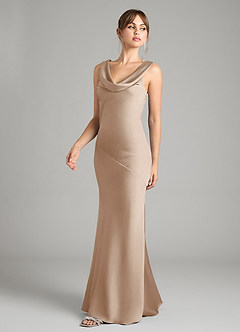 Azazie Rylina Bridesmaid Dresses Taupe Mermaid Stretch Satin Dress image2
