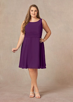 Azazie Shirley Mother of the Bride Dresses Grape A-Line Scoop Pleated Chiffon Dress image11